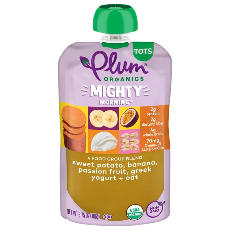Plum Organics Mighty Morning Mighty 4 Pouch - Sweet Potato Banana Passionfruit Greek Yogurt & Oat