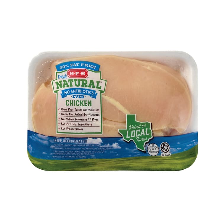 H-E-B Natural Boneless Skinless Chicken Breasts, 99% Fat Free
