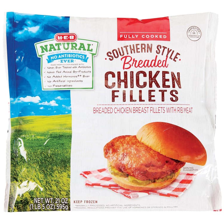 H-E-B Natural Fully Cooked  Southern Style Breaded Chicken Breast Fillets