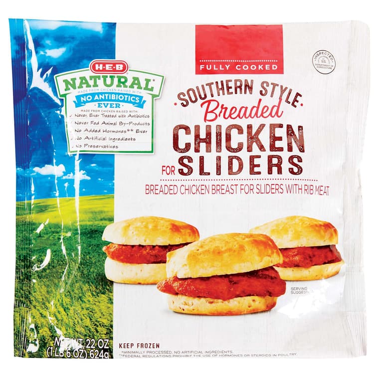 H-E-B Natural Fully Cooked  Southern Style Breaded Chicken Sliders