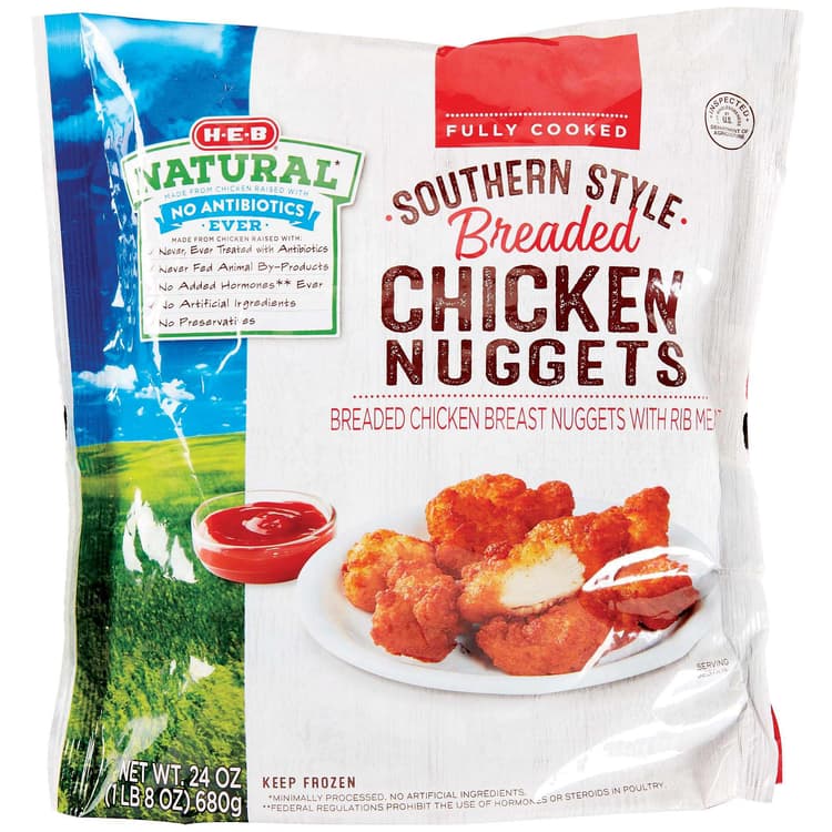H-E-B Natural Fully Cooked  Southern Style Breaded Chicken Nuggets