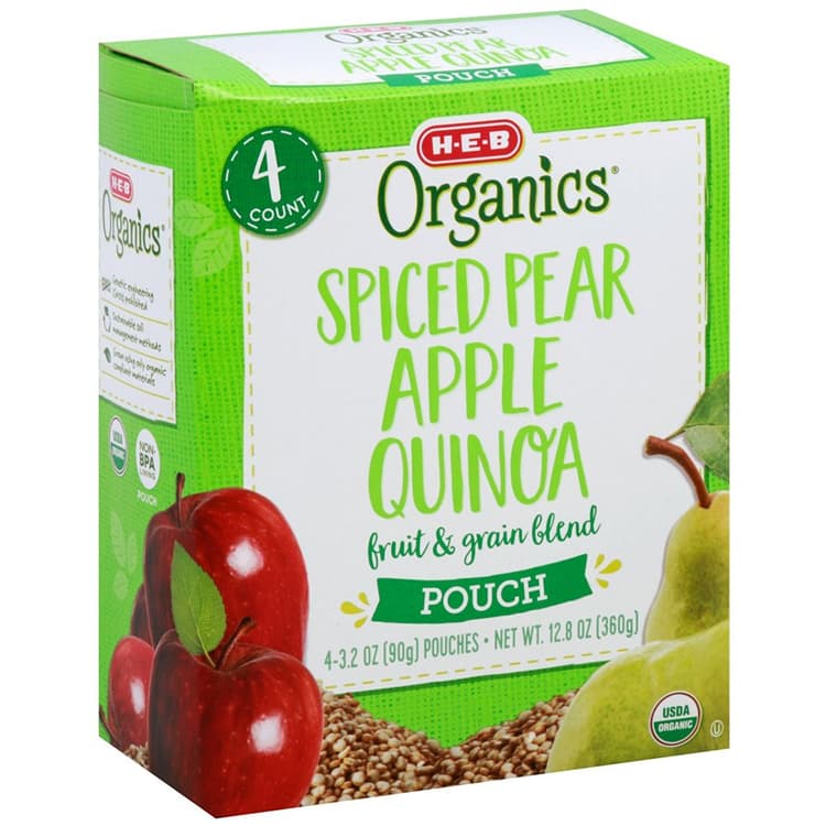H-E-B Organics Blended Fruit & Grain Pouches – Pear Apple Quinoa