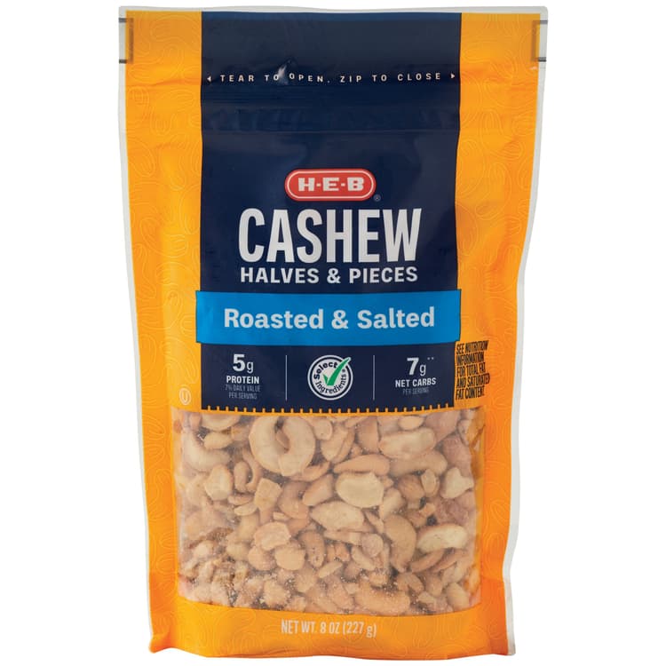 H-E-B Salted Roasted Cashew Halves &