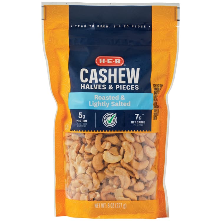 H-E-B Lightly Salted Roasted Cashew Halves &