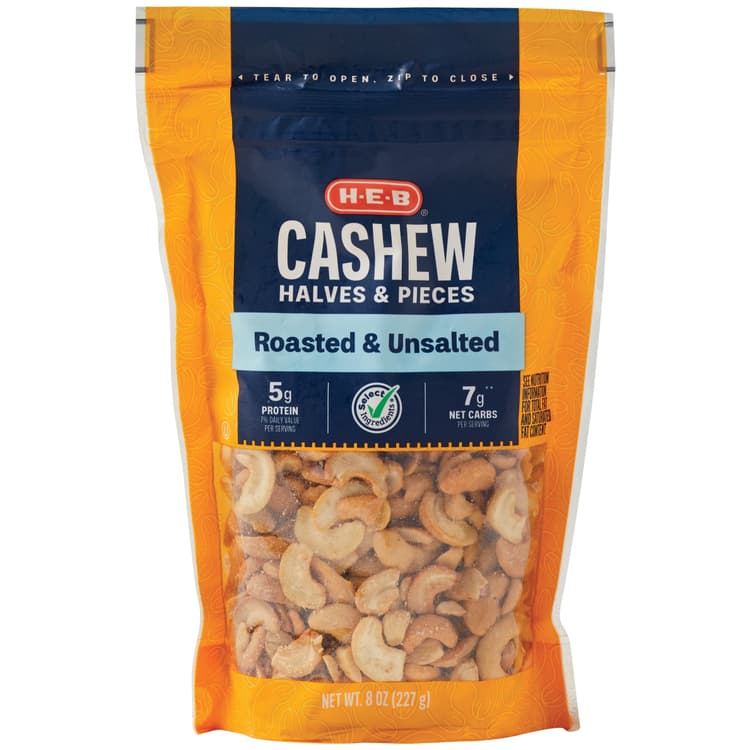 H-E-B Unsalted Roasted Cashew Halves &