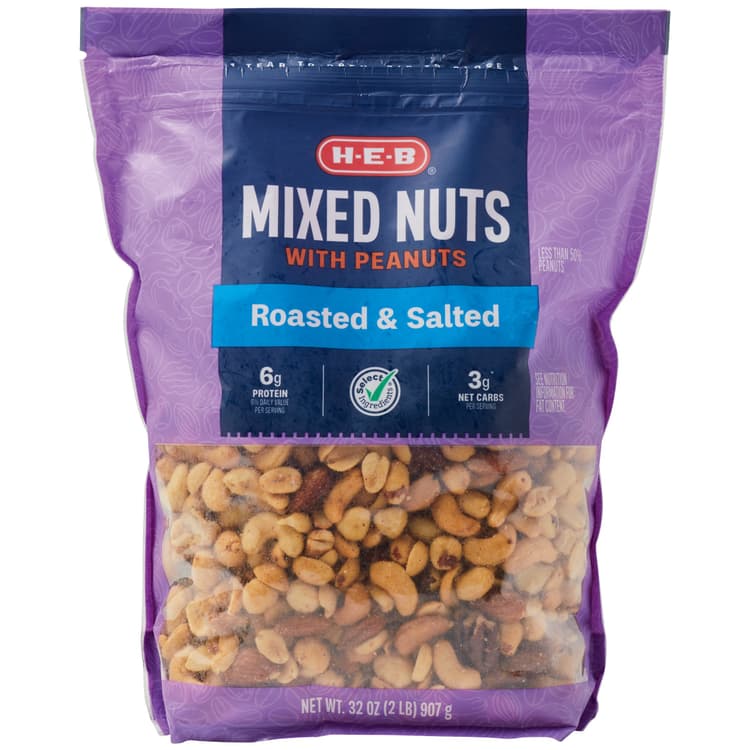 H-E-B Salted Roasted Mixed Nuts With Peanuts