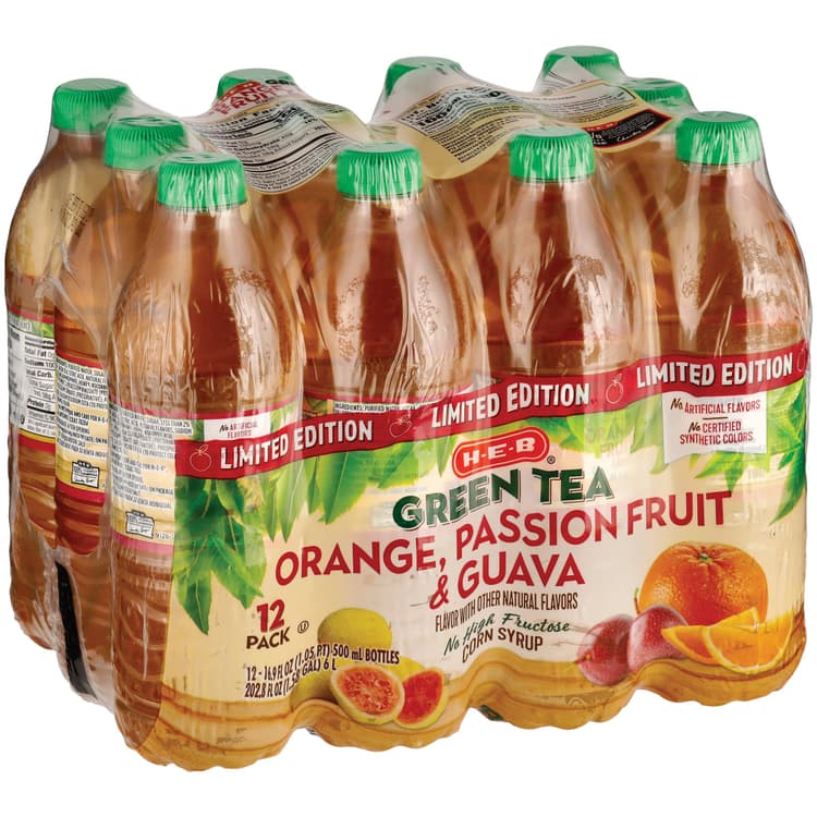 H-E-B Orange Passion Fruit & Guava Green Tea Bottles