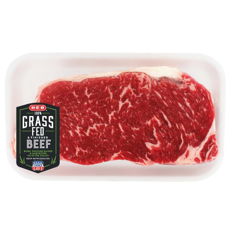 H-E-B Grass Fed Beef Loin New York Strip Steak Boneless Thick, Usda Choice
