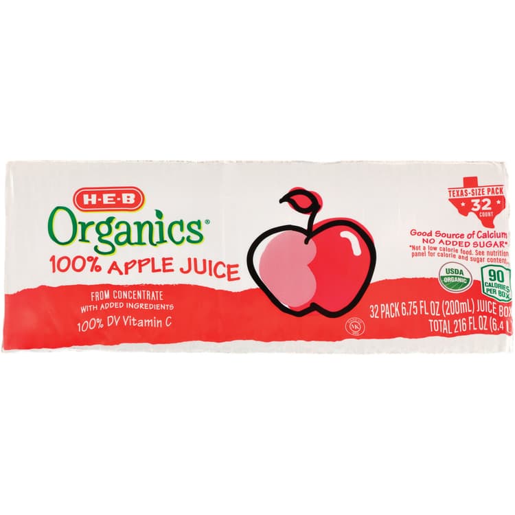 H-E-B Organics 100% Apple Juice Juice Boxes - Texas-Size