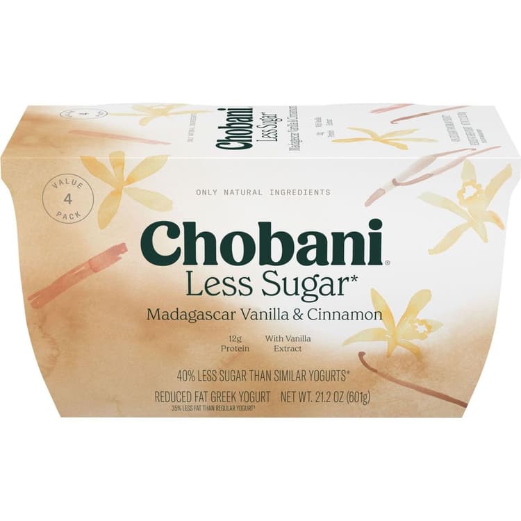 Chobani Yogurt Greek Less Sugar Madagascar Vanilla & Cinnamon Value Pack