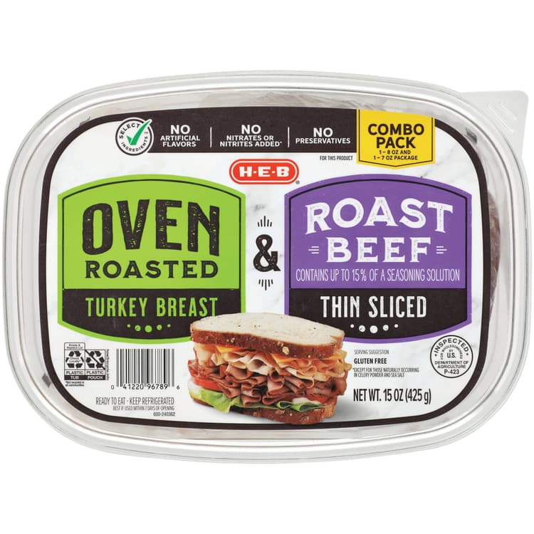 H-E-B Oven Roasted Turkey Breast & Thin Sliced Roast Beef - Combo