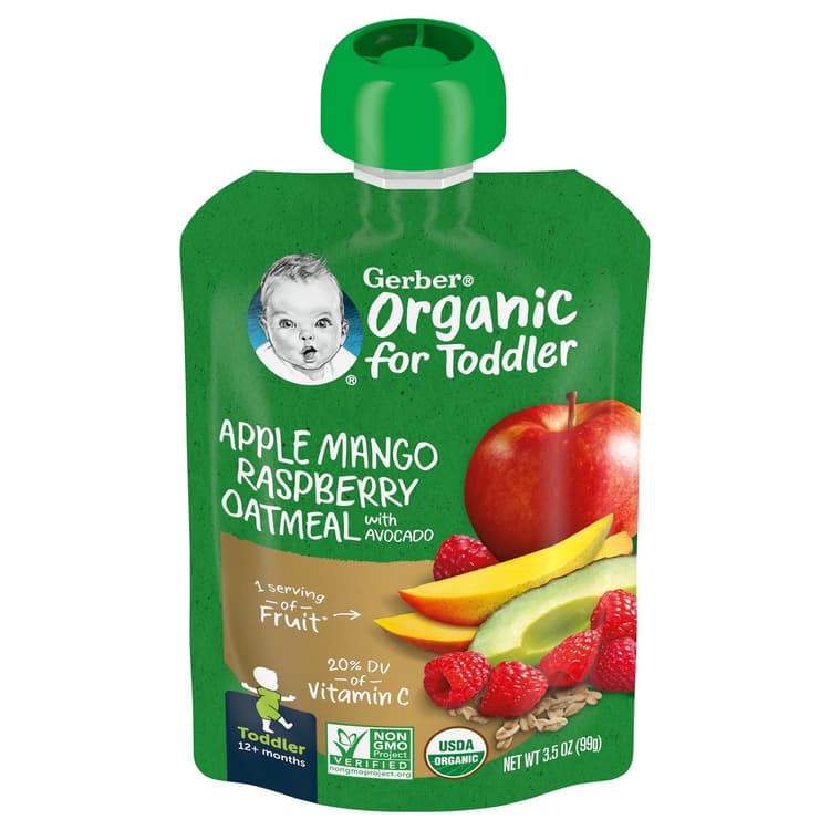 Gerber Organic For Toddler Pouch - Apple Mango Raspberry Oatmeal With Avocado
