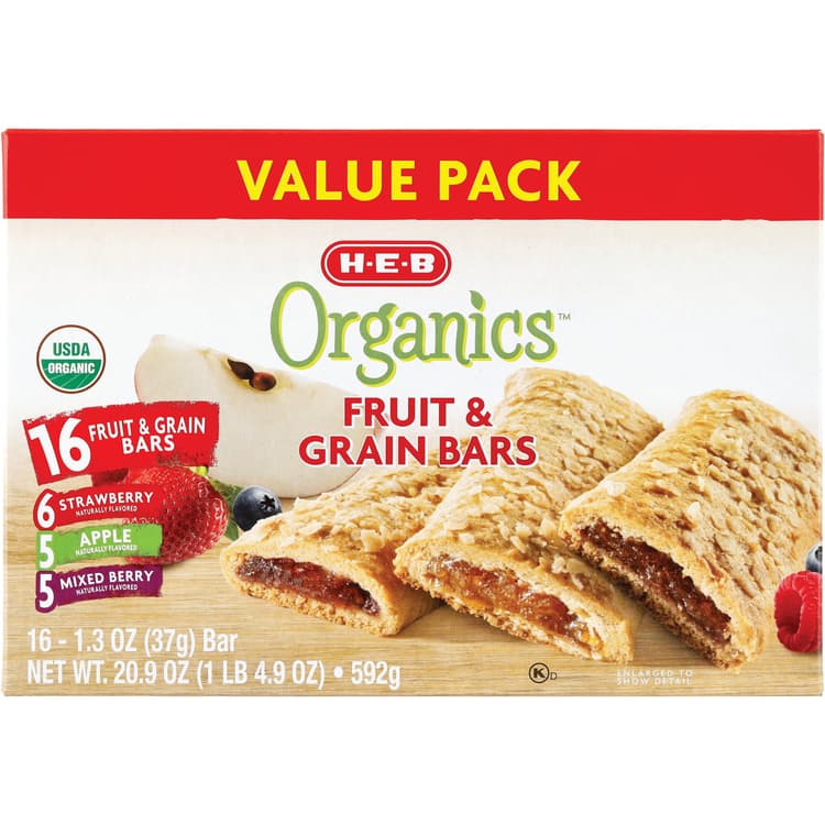 H-E-B Organics Fruit & Grain Bars - Strawberry, Apple & Mixed Berry, Value