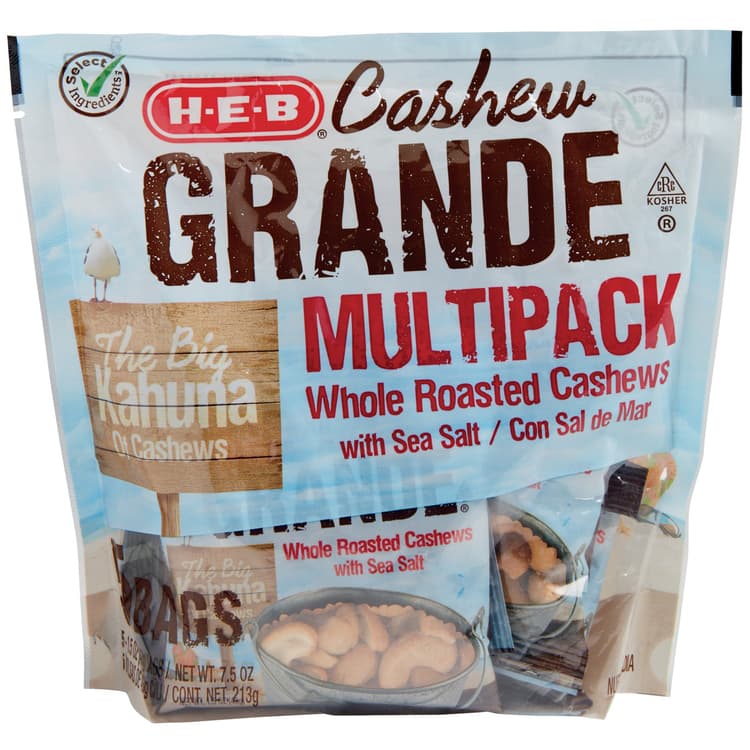 H-E-B Cashew Grande Roasted Whole Cashews With Sea Salt Multipack
