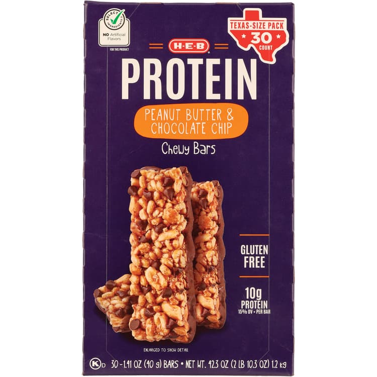 H-E-B Protein Chewy Bars, Peanut Butter & Chocolate Chip - Texas-Size