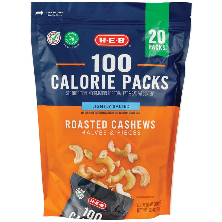H-E-B Lightly Salted Roasted Cashews 100 Calorie Snack