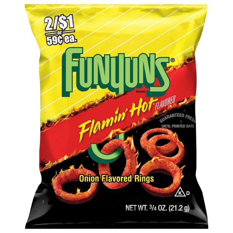 Funyuns Flamin Hot Onion Flavored Rings Plastic Bag