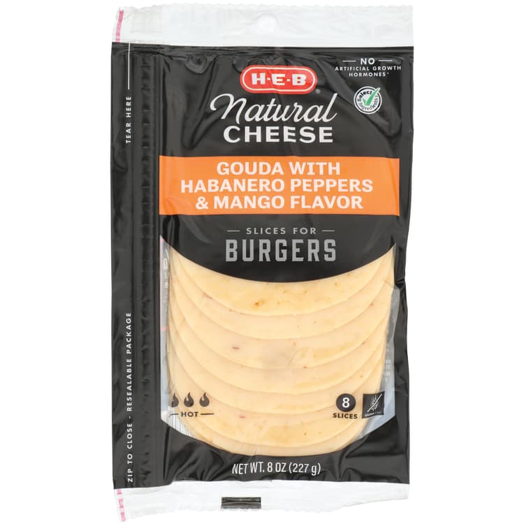 H-E-B Habanero Pepper & Mango Flavor Gouda Sliced Cheese For Burgers