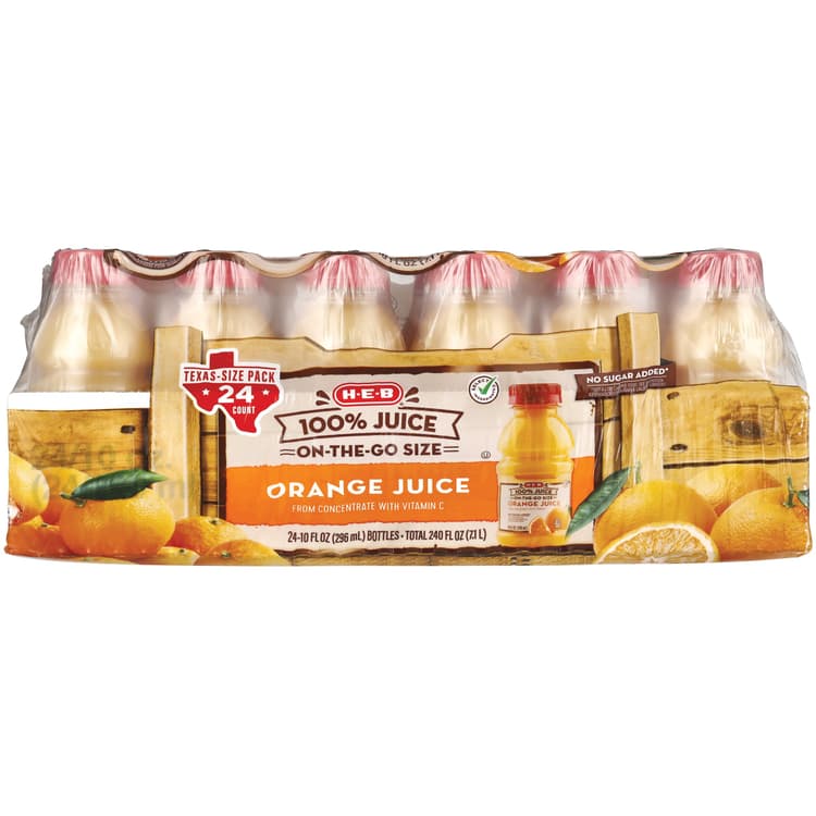 H-E-B No Sugar Added 100% Orange Juice Bottles