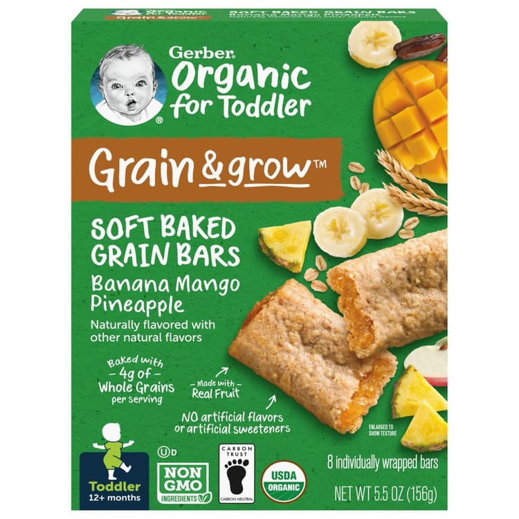Gerber Organic For Toddler Grain & Grow Soft Baked Bars - Banana Mango & Pineapple