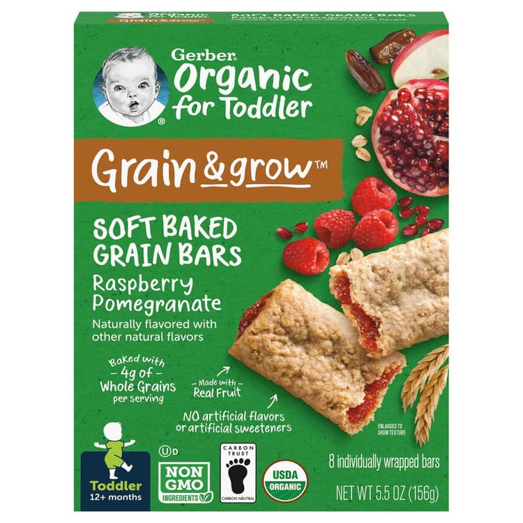 Gerber Organic For Toddler Grain & Grow Soft Baked Grain Bars - Raspberry Pomegranate