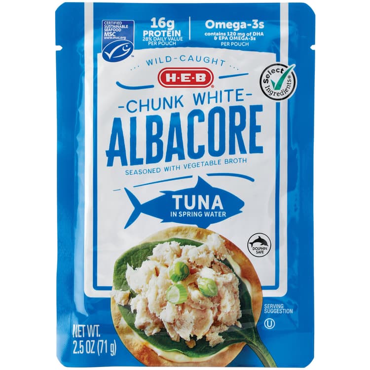 H-E-B Wild Caught Chunk White Albacore Tuna In Spring Water Pouch
