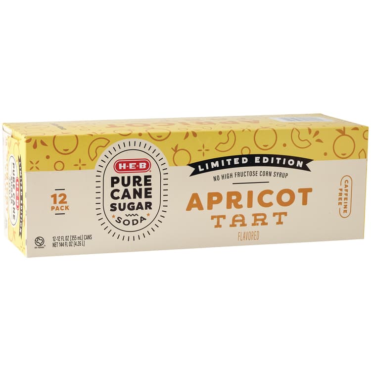 H-E-B Apricot Tart Soda Cans - Pure Cane Sugar
