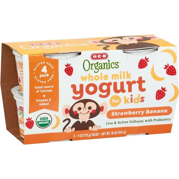 H-E-B Organics Whole Milk Strawberry Banana Yogurt