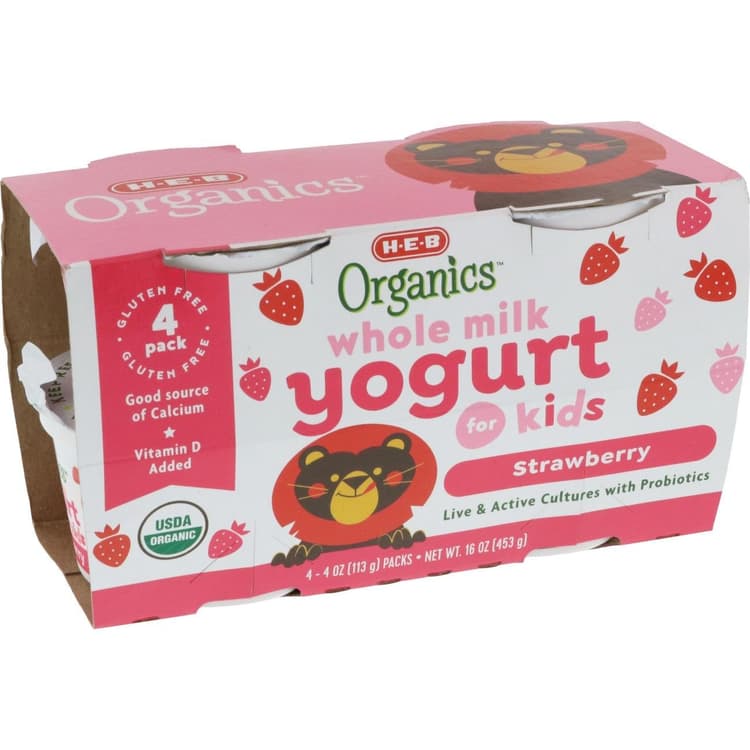 H-E-B Organics Whole Milk Strawberry Yogurt