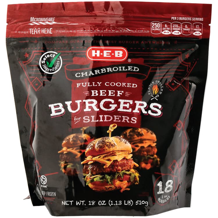 H-E-B Fully Cooked  Beef Burger Sliders