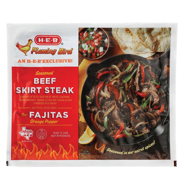 H-E-B Flaming Bird Orange Pepper Seasoned Beef Skirt Steak For Fajitas