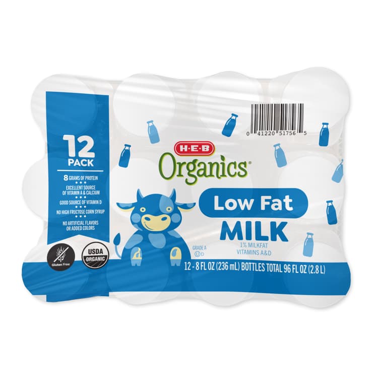 H-E-B Organics 1% Low Fat Milk Bottles