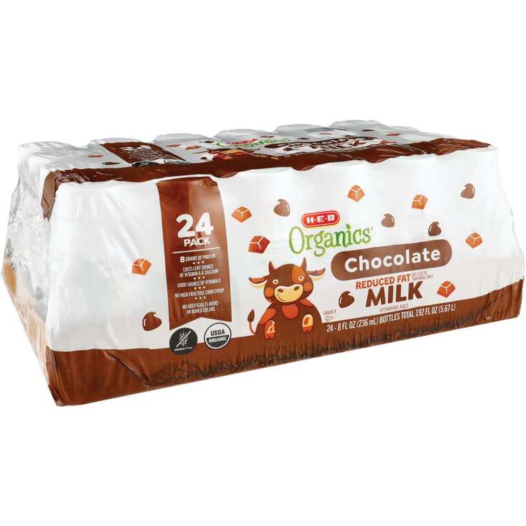 H-E-B Organics 2% Reduced Fat Chocolate Milk Bottles