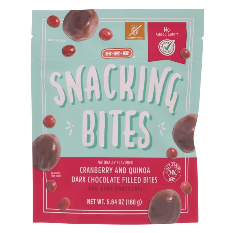 H-E-B Snacking Bites Cranberry And Quinoa Dark Chocolate Filled Bites