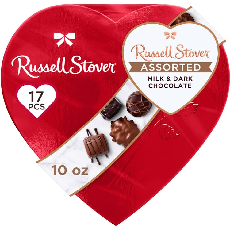 Russell Stover Valentine'S Day Red Foil Heart Assorted Milk & Dark Chocolate Gift