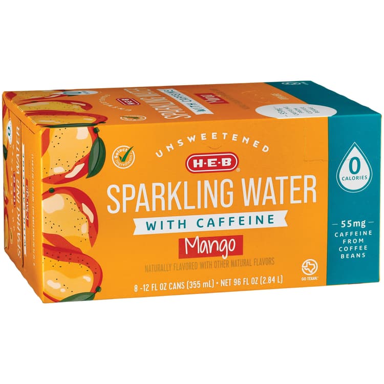 H-E-B Unsweetened Mango Sparkling Water With Caffeine