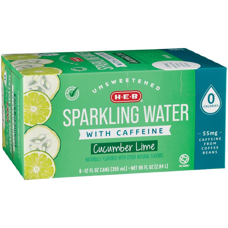 H-E-B Unsweetened Cucumber Lime Sparkling Water With Caffeine