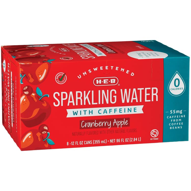 H-E-B Unsweetened Caffeinated Sparkling Water Cans - Cranberry Apple