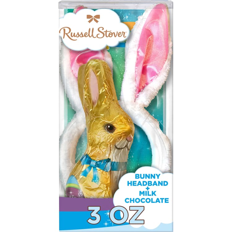 Russell Stover Bunny Headband & Hollow Milk Chocolate Bunny Easter Candy