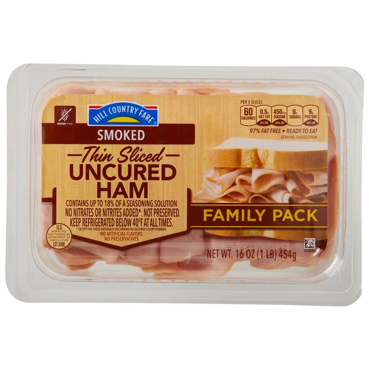 Hill Country Fare Thin Sliced Smoked Uncured Ham - Family