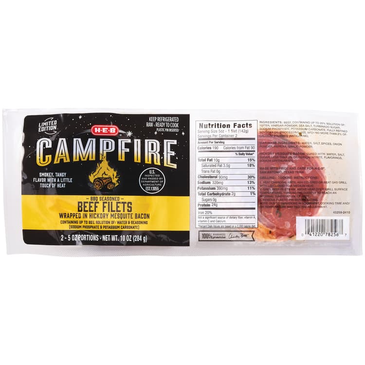 H-E-B Campfire Bbq Seasoned Beef Filets,  Steaks