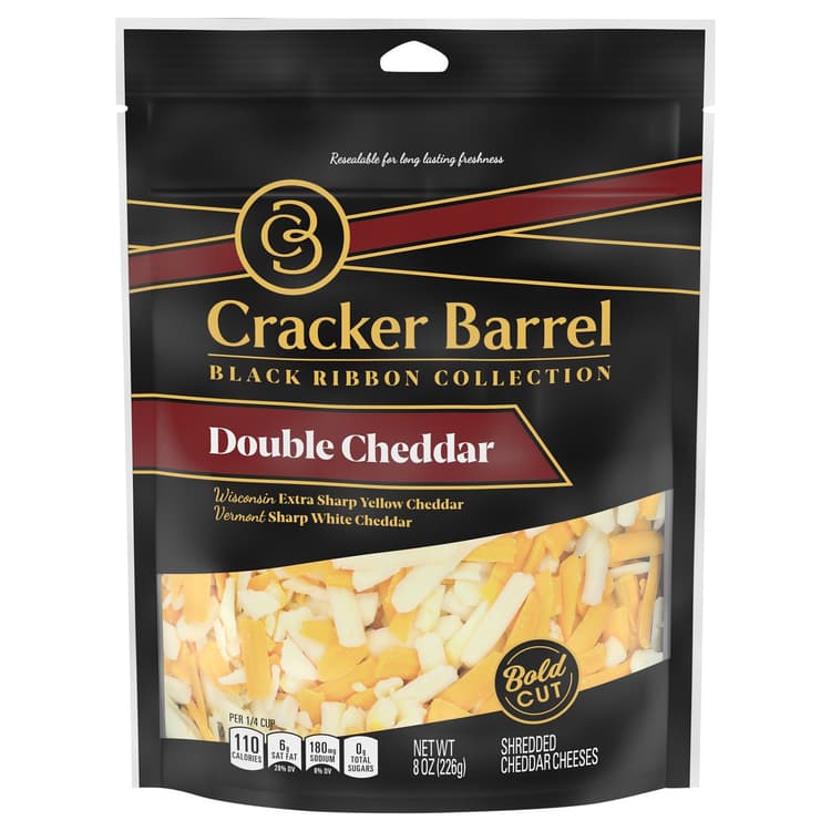 Cracker Barrel Double Cheddar Shredded Cheese, Bold Cut