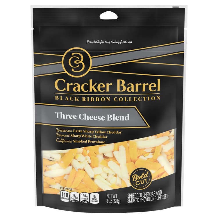 Cracker Barrel Three Cheese Shredded Cheese Blend, Bold Cut
