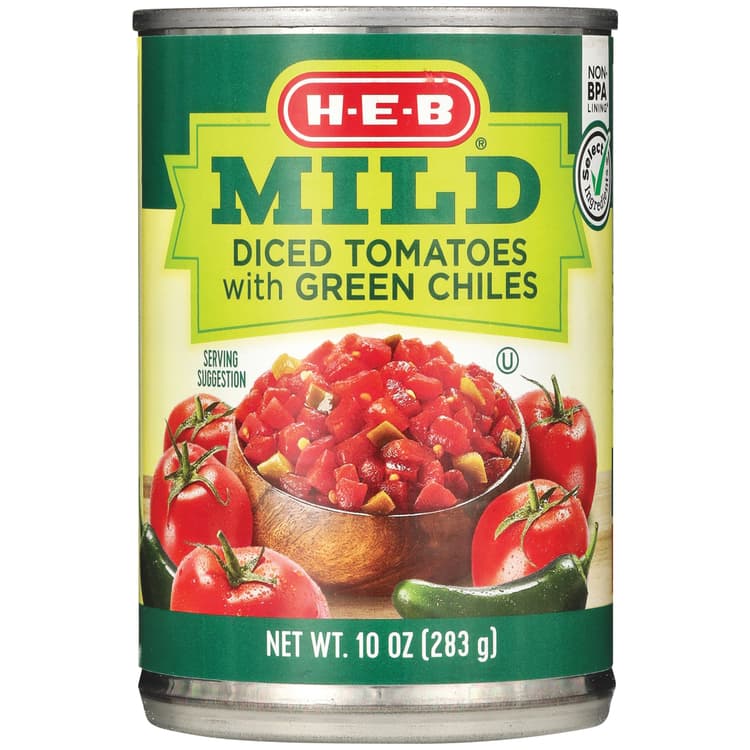 H-E-B Diced Tomatoes With Green Chiles - Mild