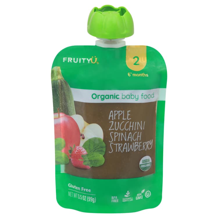 Fruityu Organic Baby Food Pouch - Apple Zucchini Spinach Strawberry