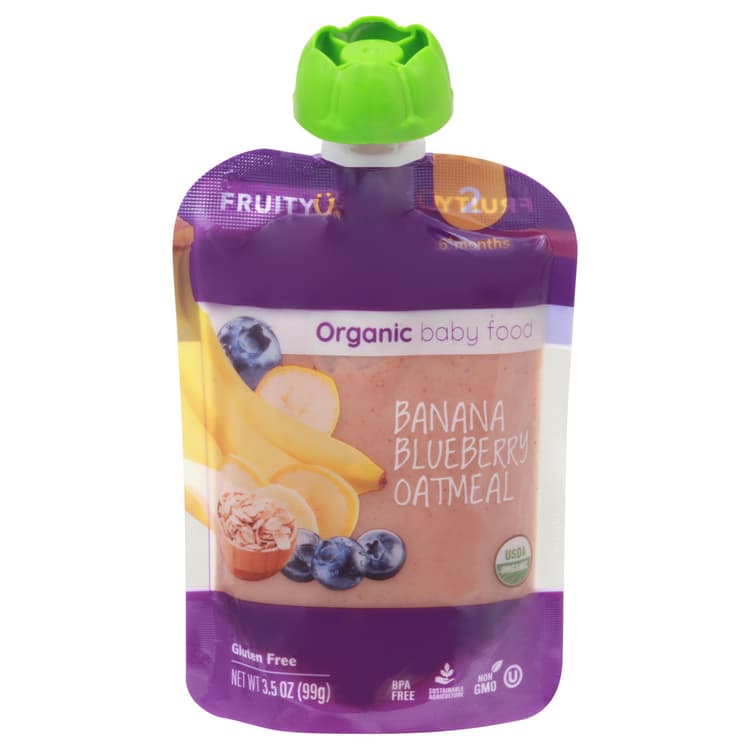 Fruityu Organic Baby Food Pouch - Banana Blueberry & Oatmeal