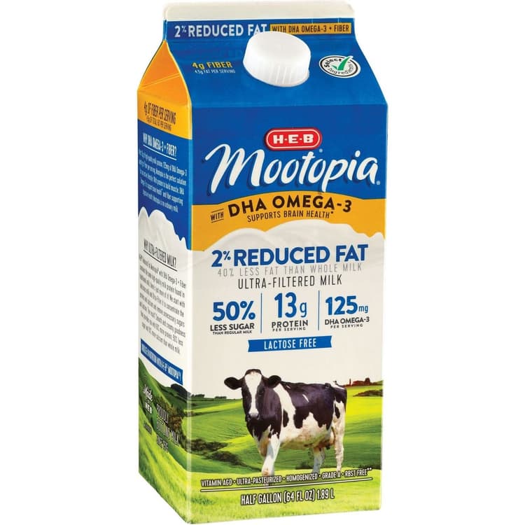 H-E-B Mootopia Lactose-Free Dha Omega-3 2% Reduced Fat Milk