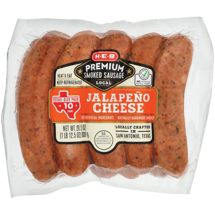 H-E-B Premium Smoked Sausage Links - Jalapeno Cheese - Texas-Size