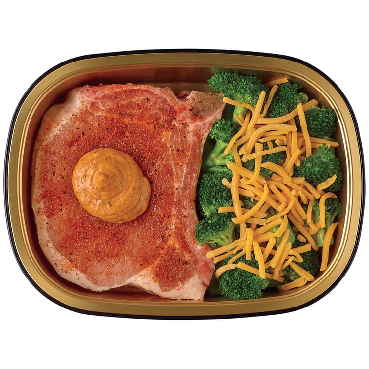 Meal Simple By H-E-B Seasoned Bone-In Pork Rib Chop With Cheesy Broccoli