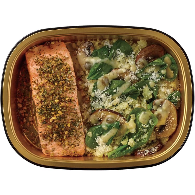 H-E-B Meal Simple Salmon With Lemon Caper Riced Cauliflower, Mushrooms, & Spinach